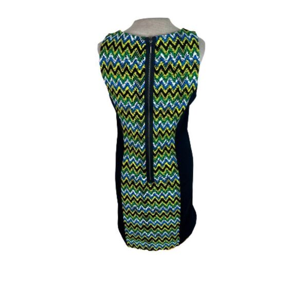 Kensie Chevron Stripe Color Block Sheath Mini Dress Green Blue Black M Medium - Picture 4 of 6